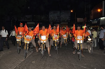 Devotees going to Matana madh by bicycles